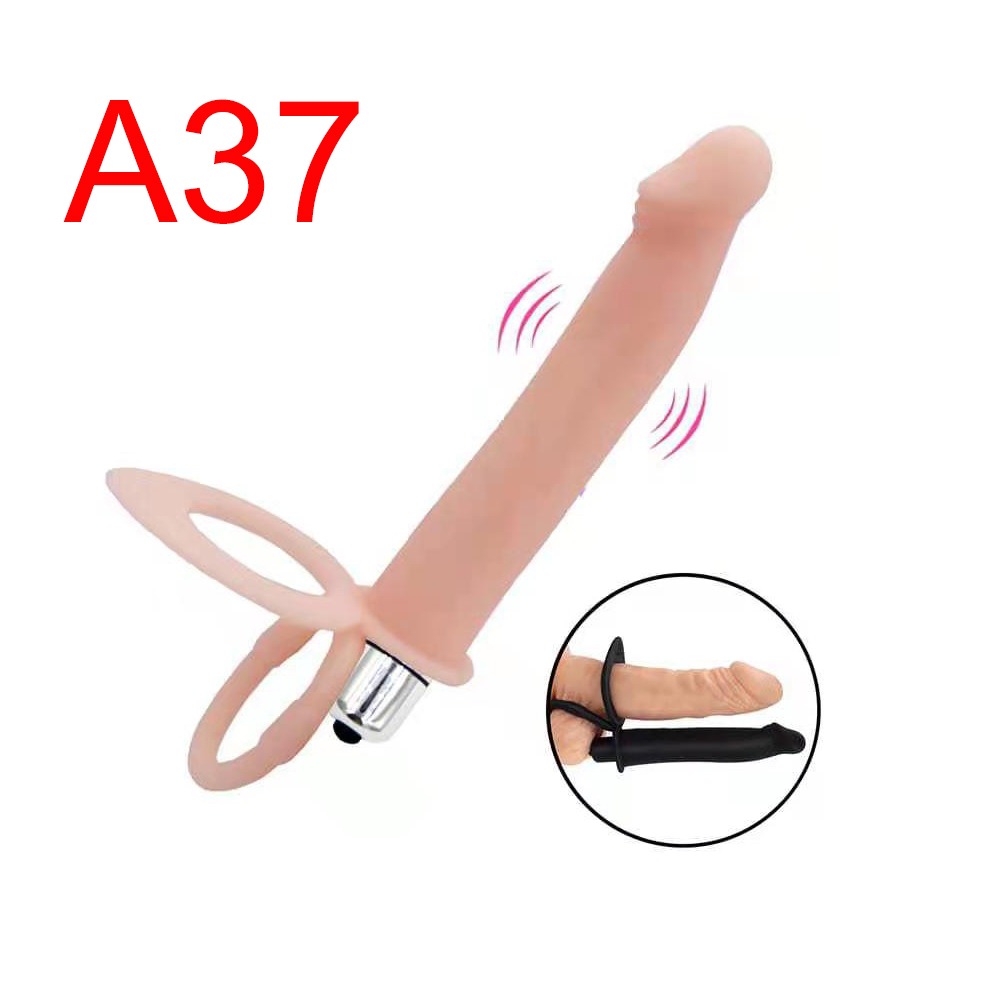 Vibrating Double Penetration Strap-On with Cock Ring, 13 cm