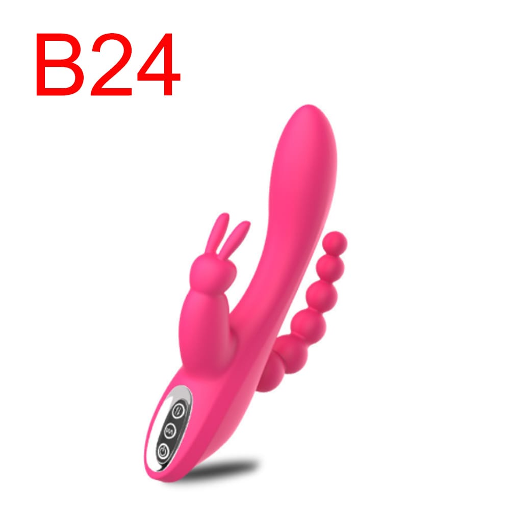 Three-Point Rabbit Vibrator with Anal Beads, Pink, 10 Modes