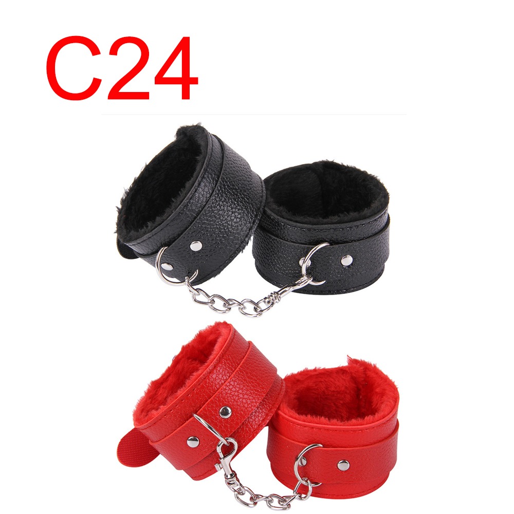 Fur-Lined Leather-Look Handcuffs with Chain