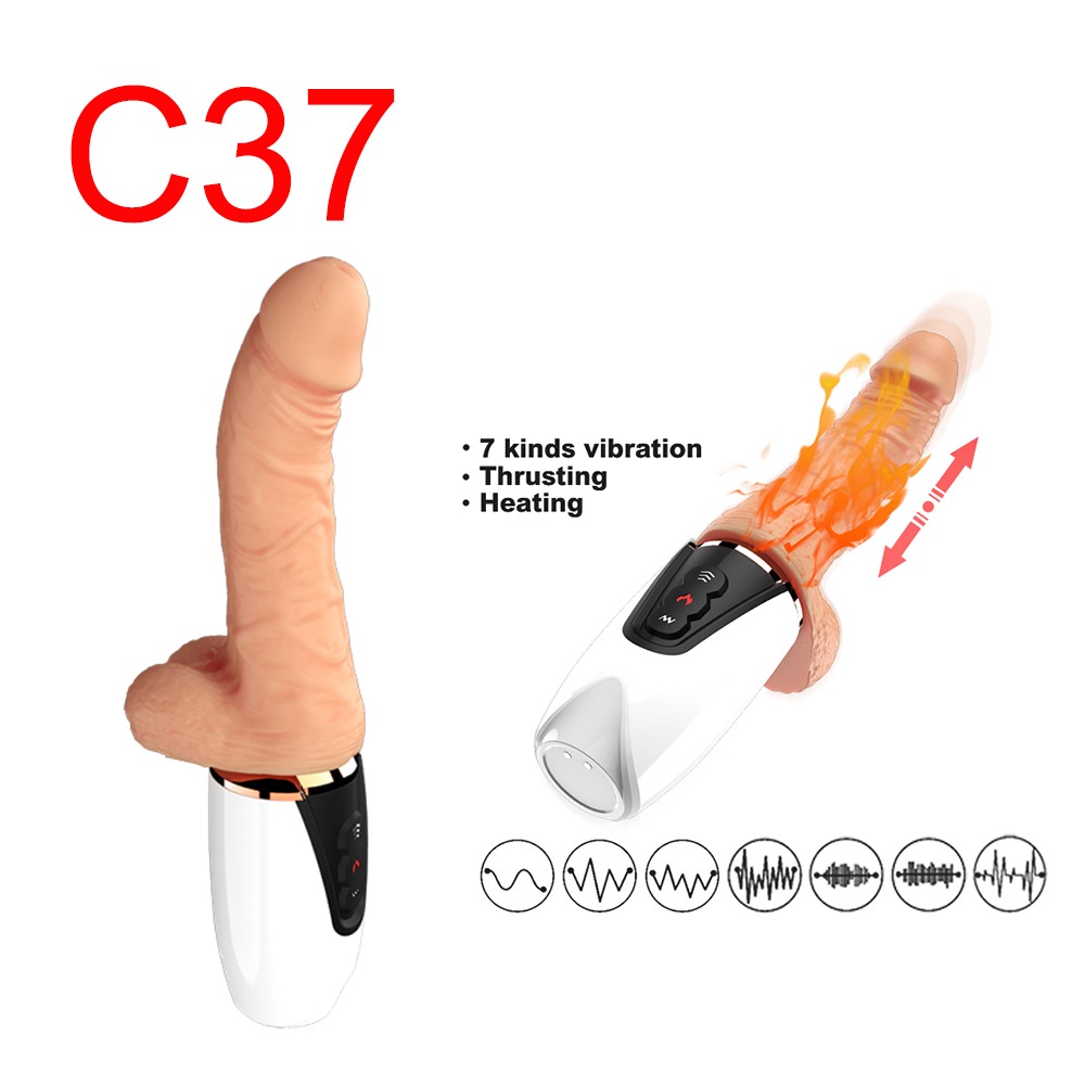 Thrusting and Heating Realistic Dildo with Remote, 7 Modes, 18 cm