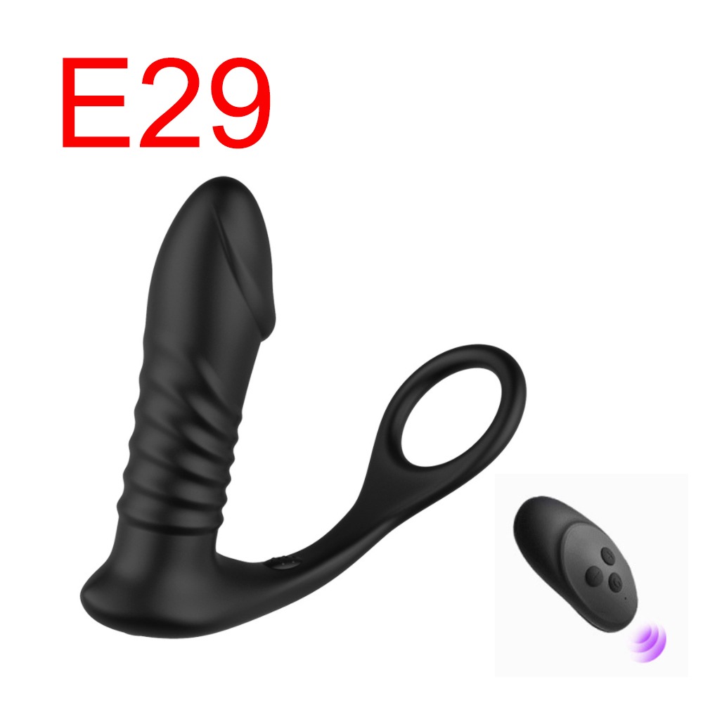 Cock Ring and Anal Vibrator with Remote, Ribbed, 13 cm
