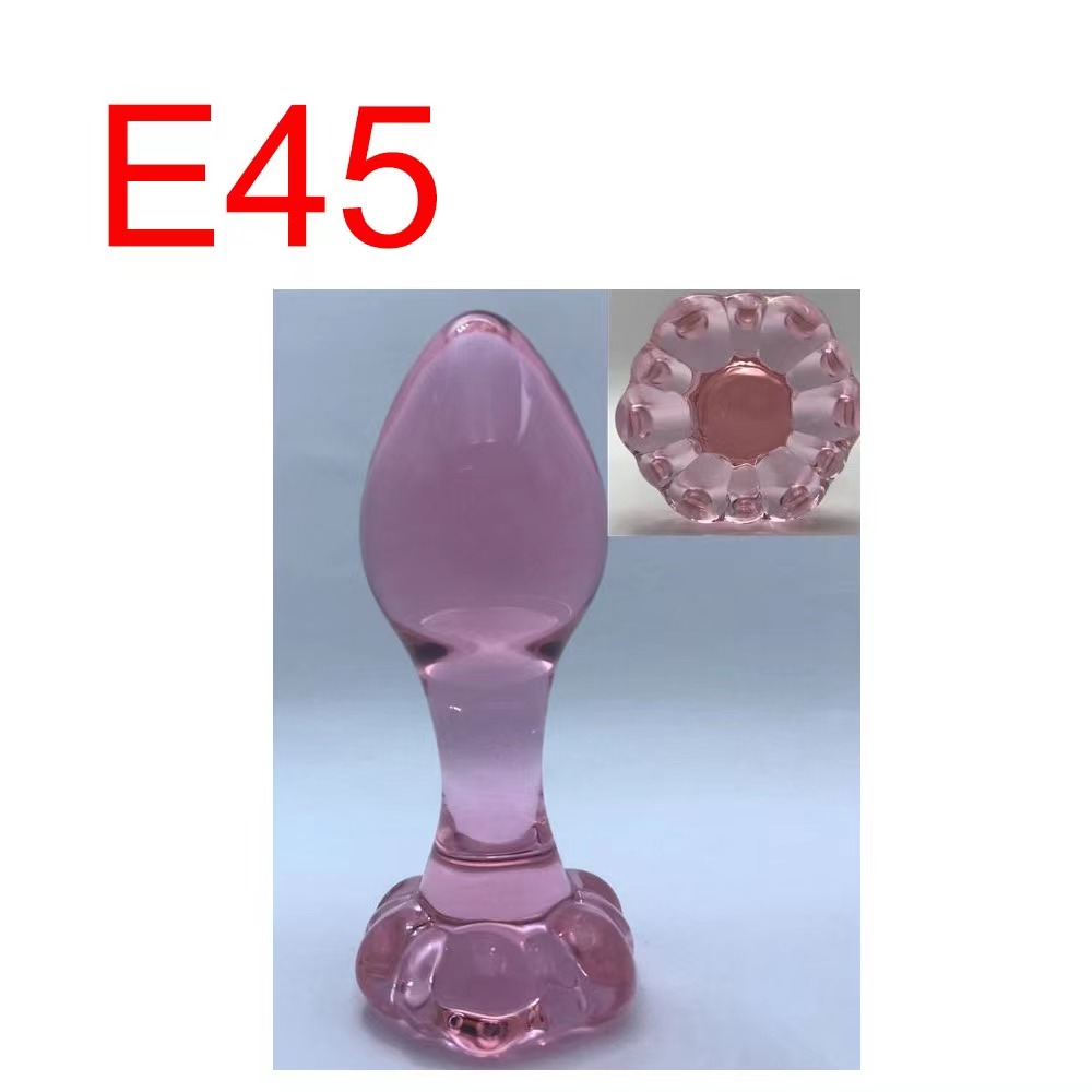 Pink Crystal Glass Anal Plug with Flower Base, 7.5 cm