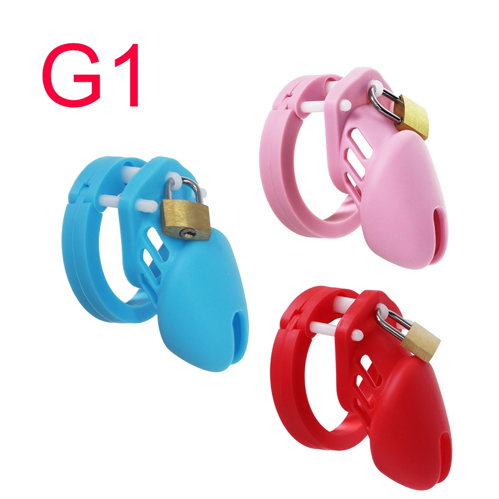 Silicone Chastity Cage with Padlock — Blue, Pink or Red