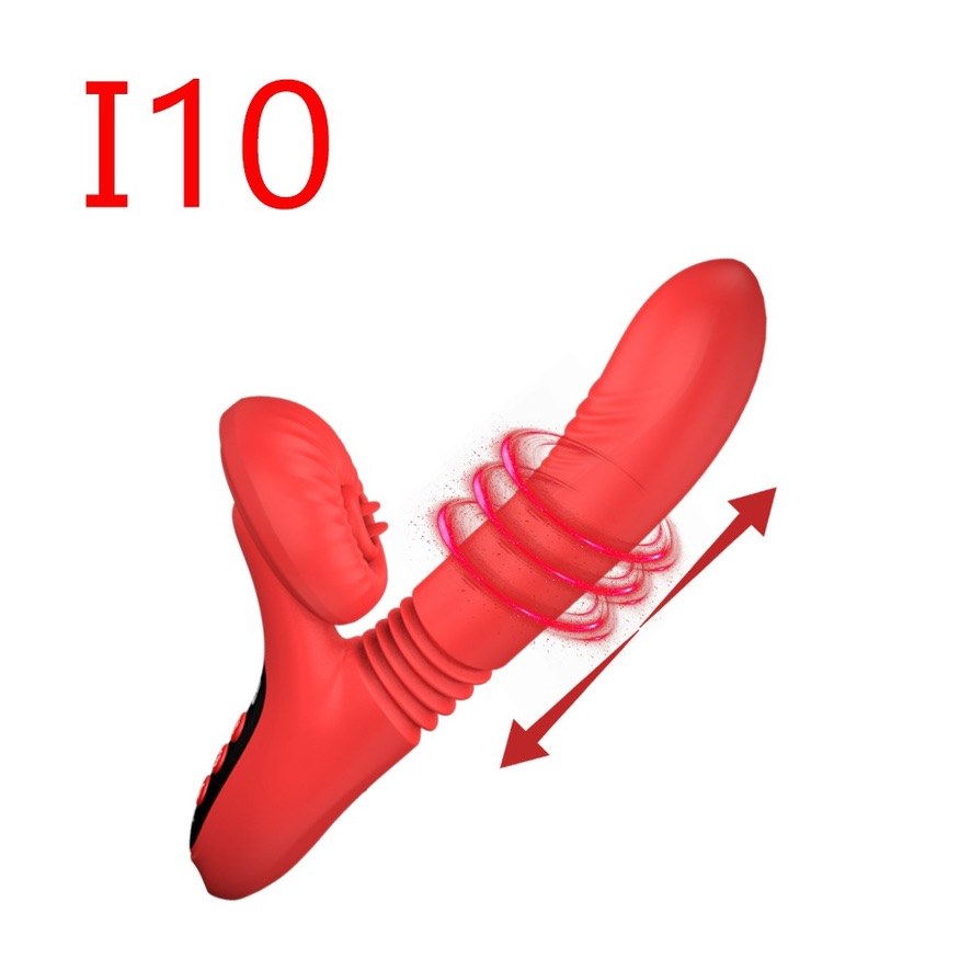 Red Thrusting Vibrator with Clitoral Stimulator